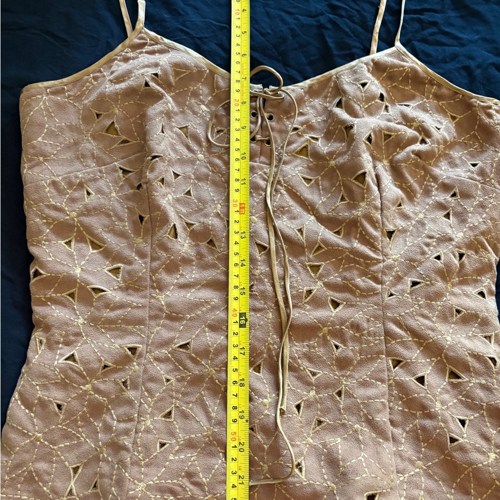 Brown Eyelet Lace-Up Suede-Look Spaghetti Strap Camisole - Picture 9 of 15
